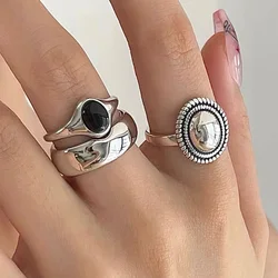 BF CLUB 925 Sterling Rings for Women Black Stone Fashion Geometric Vintage Handmade Irregular Ring Party Gifts