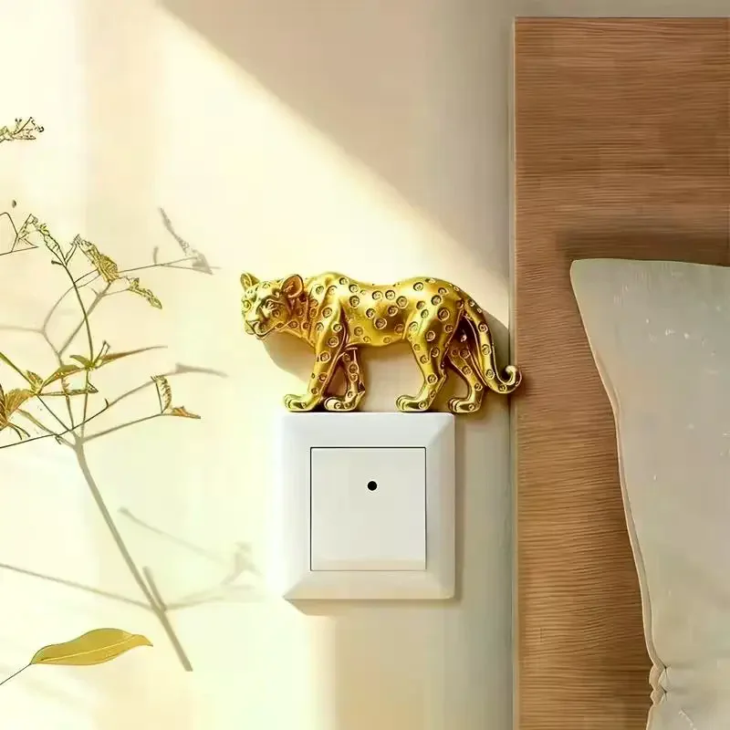 Detachable Self Adhesive Wall Switch Ornament Resin Leopard Sculpture Light Switch Cover Sticker Household Home Decor Accessory view 6
