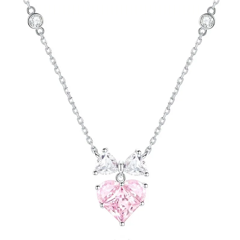 

Ожерелье с подвеской в виде сердца и любви из стерлингового серебра 925 пробы, розовая цепочка на ключицу с фианитом AAA для женщин, подарок на день рождения, ювелирные изделия