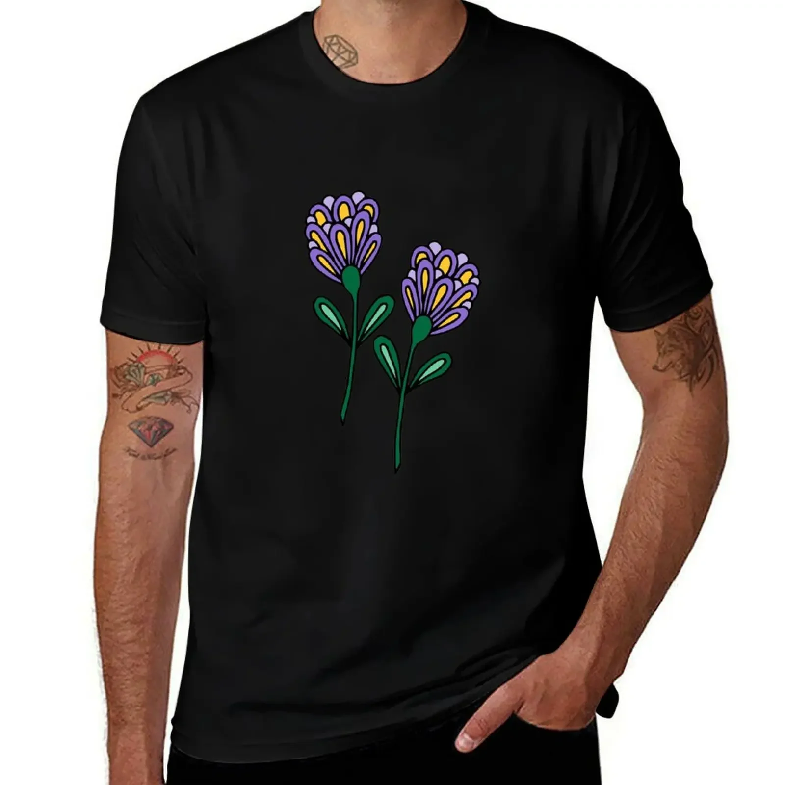 

Purple Chrysanthemums Floral Pattern Purple Blooms T-Shirt quick-drying mens t shirt