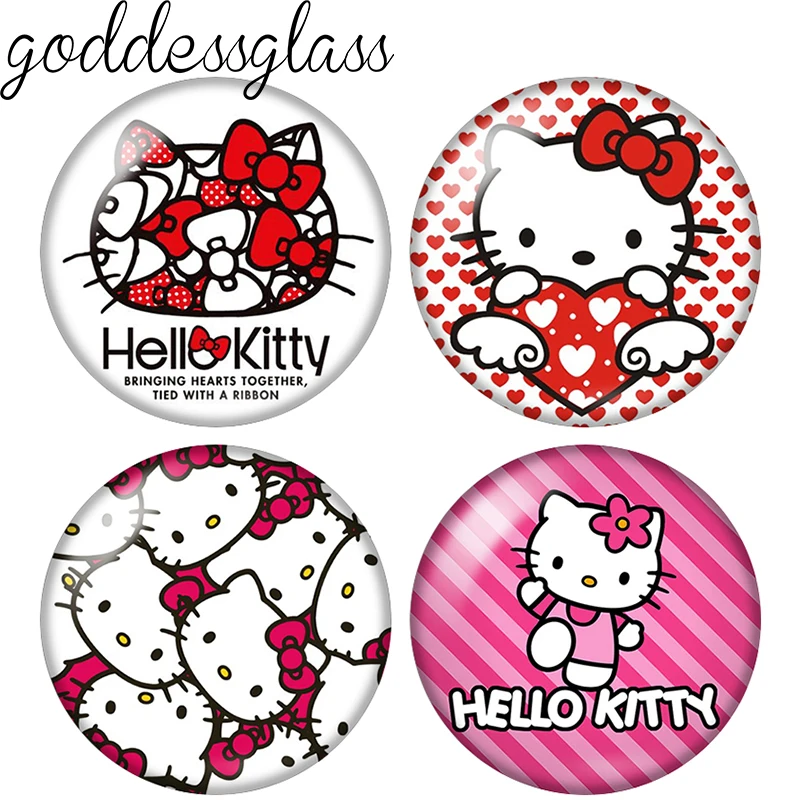Rosa Katze, niedlicher Cartoon, 10 Stück, rund, 12 mm/18 mm/20 mm, Foto-Glascabochon mit flacher Rückseite, zur Herstellung von Schlüsselanhänger-Schmuck