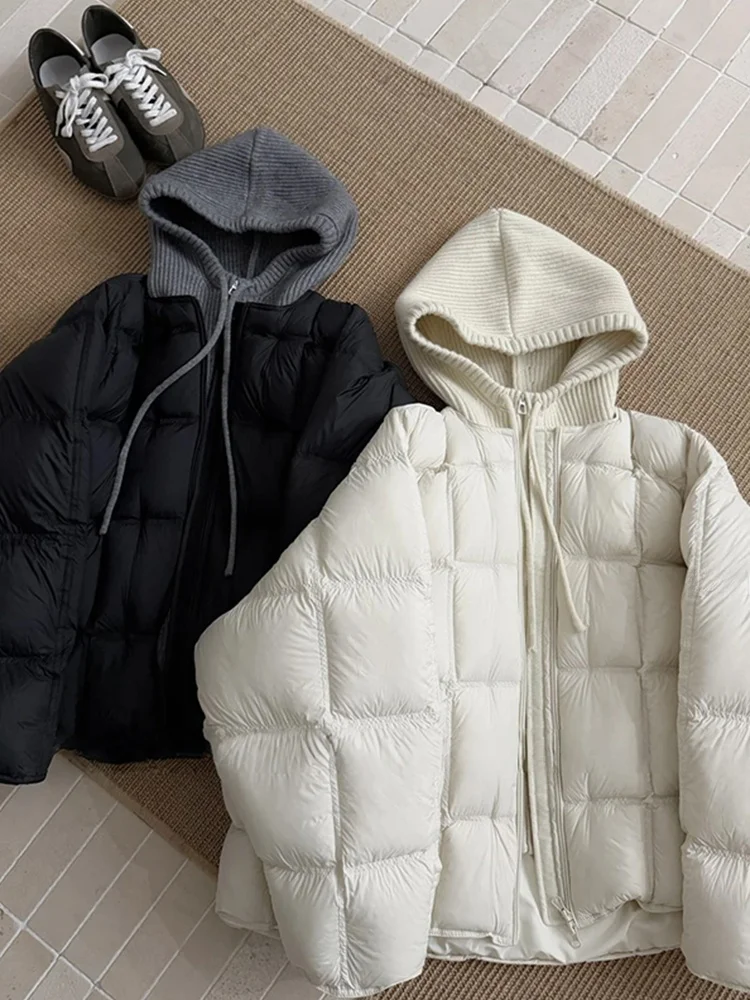 

Женская утепленная хлопковая куртка-пуховик с комбинированным дизайном, теплая верхняя одежда для повседневной носки, с длинными рукавами, на молнии