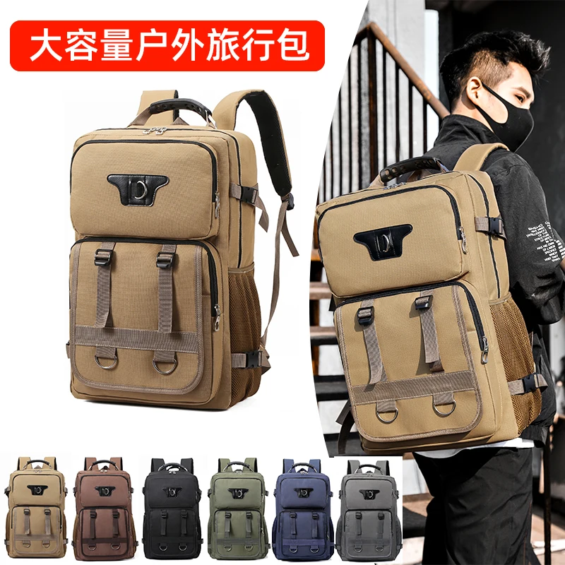 

Unisex Large capacity Canvas Travel Backpack Multi buckle Outdoor Rucksack Stylish Hiking Daypack