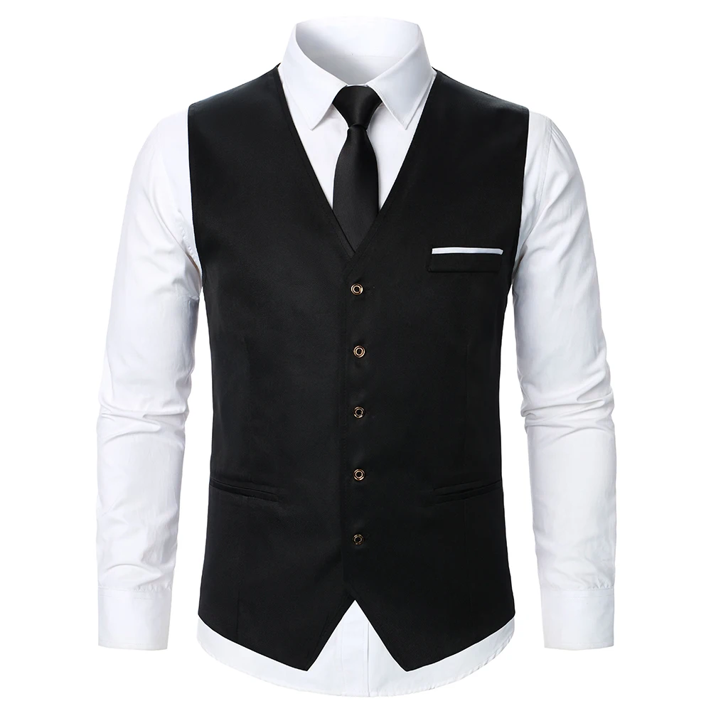 Men Suit Vest Coat Solid Color Contrast Decorative Chest Pocket Design Classic Design Leisure Business Fashion Slim Fit Men Suit