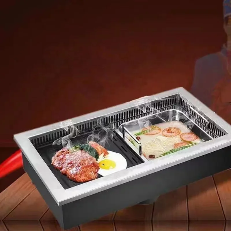 Electric Hot Pot Barbecue Grill Rack 2-in-1 Combination Hot Pot South Korea Restaurant Barbecue Table Equipment