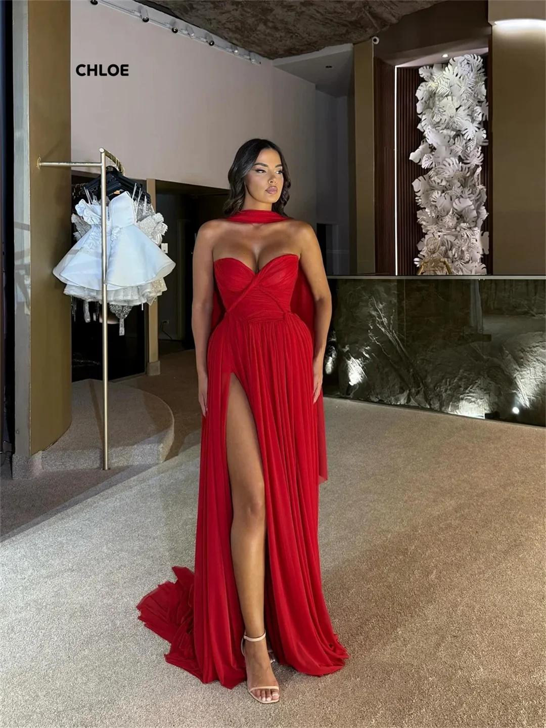 Gaun Bola Pesta Pesanan Khusus Model Off-shoulder, Gaun Prom 2025, Gaun Pesta Malam Mewah Wanita, Model A-line dengan Selendang, Gaun Pernikahan