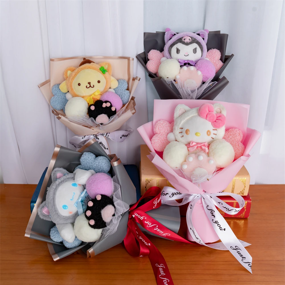 Anime Plush Toy Bouquet para Mulheres, Presentes de Natal das Meninas, Cartoon Doll, My Melody, Cinnamoroll, Hello Kitty, Sanrio, Kuromi, Dia dos