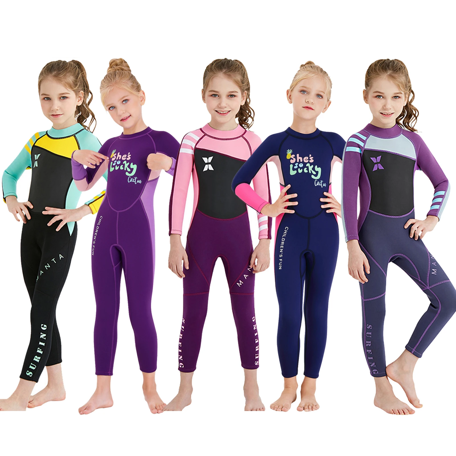 Children's Diving Suit,Long Sleeved 2.5MM Neoprene,Girls Wetsuit,One-Piece Swimsuit,Anti-UV Surfing Swimwear,Jellyfish Clothes