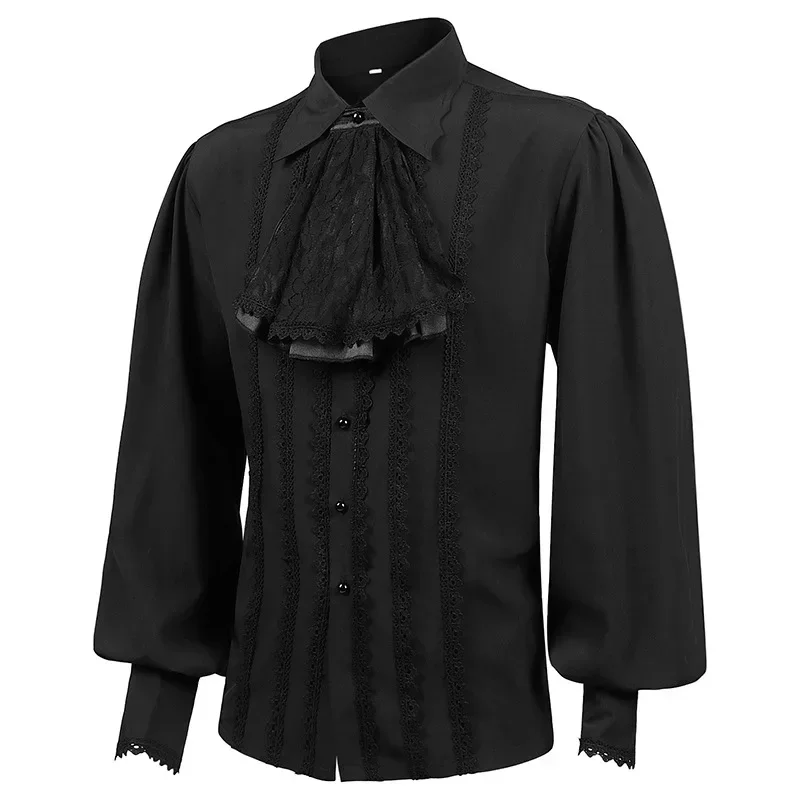 

2024 Men Dress Shirts Long Sleeve Vampire Renaissance Steampunk Gothic Ruffled Vintage Medieval Shirts Men Clothing Chemise Male