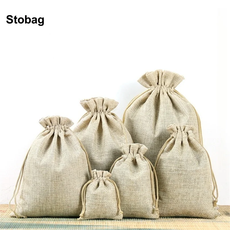 

StoBag 50pcs Wholesale Linen Drawstring Bags Small Large Cloth Jewelry Gift Storage Packaging Portable Pocket Organizer Pouches