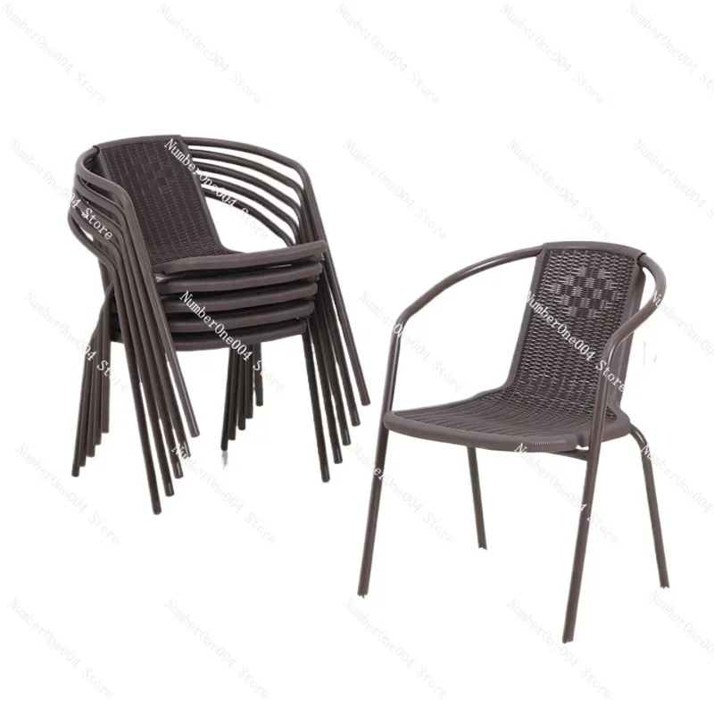 Balcony leisure single back waterproof imitation rattan table and chair set home elderly chair mahjong plastic chair