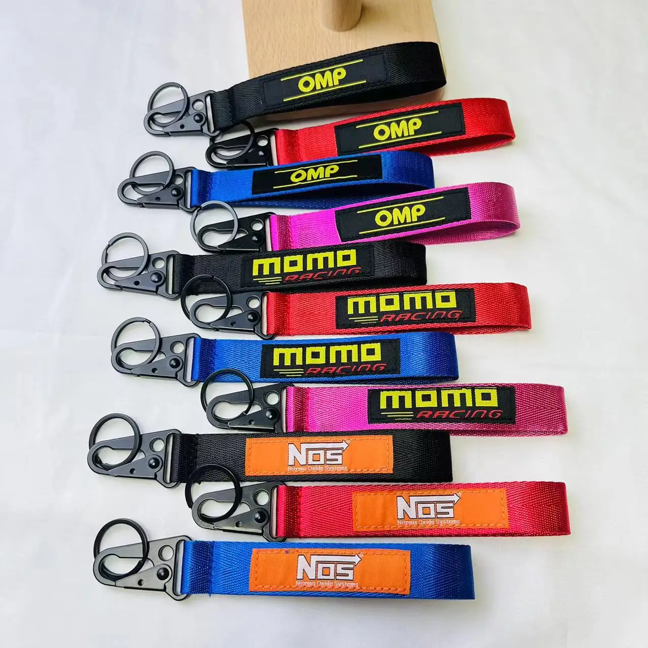 Car Keyring Nylon Woven Label Emblem Keychain Short Lanyard Key Tag Cool Modified Logo Gadgets For OMP MOMO NOS Auto Accessories