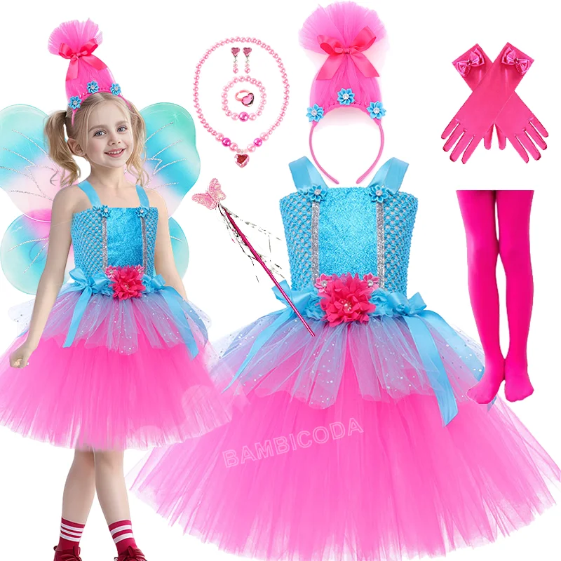 

Trolls Poppy Tutu Dresses Princess Dress Magic Elves Cosplay Halloween Costume for Girls Birthday Party Fancy for Kids Clothes