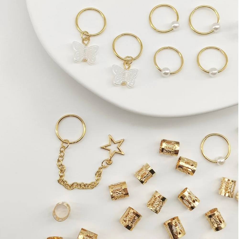 

28Pcs Butterfly Hollow Out Hair Ring Dread Locks Hair Braiding Dreadlocks Beads Metal Cuff Clips Charm Hair Braid Tubes