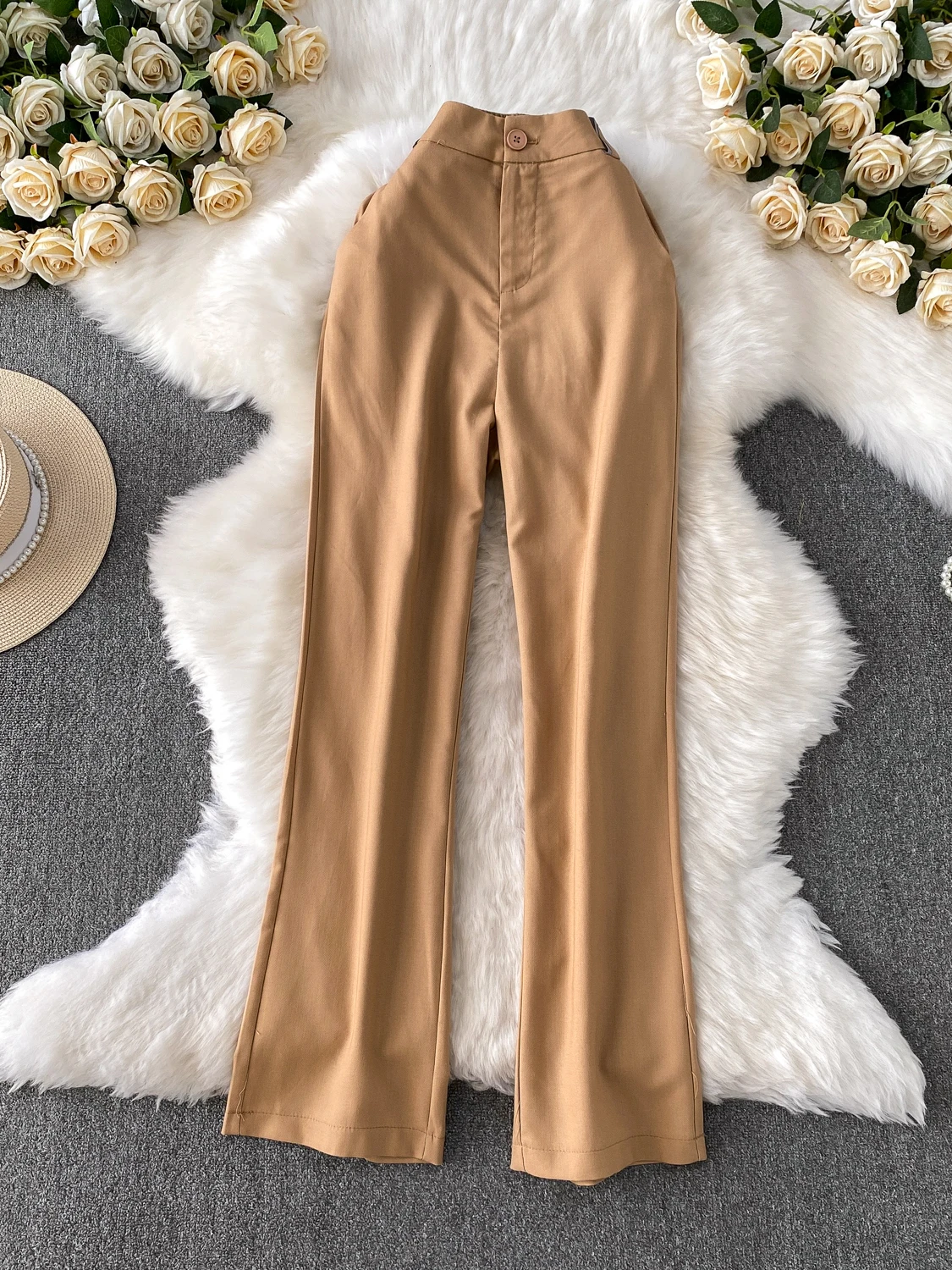 بدلة دينم بيضاء سراويل واسعة الساق للسيدات موضة عالية الخصر للتخسيس سراويل طويلة مايكرو حارة نمط التنقل النسخة الكورية