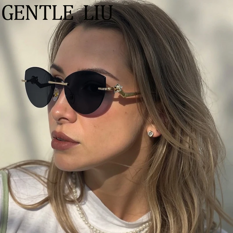

Vintage Cat Eye Sunglasses Women 2025 Luxury Brand Fashion Rimless Gradient Sun Glasses Metal Frameless For Ladies Eyewear UV400