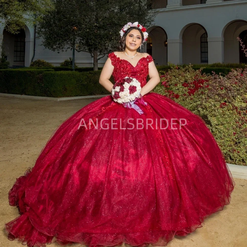 Angelsbridep Burgundy Sweetheart Ball gaun 15 tahun gaun Quinceanera 2025 manis 16 putri Vestidos De Xv aauos