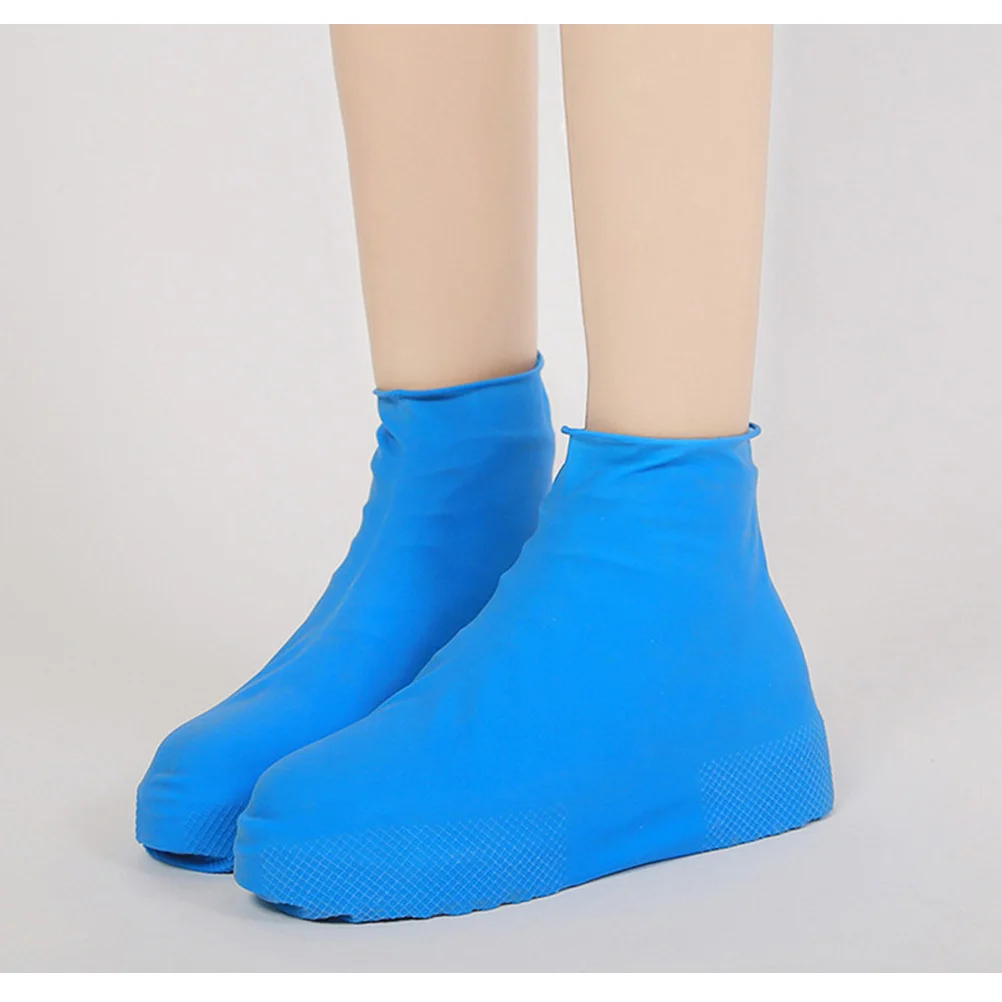 Rain Boot Covers Latex Shoe Waterproof Foot Booties Disposable Dust-proof Blue Indoor