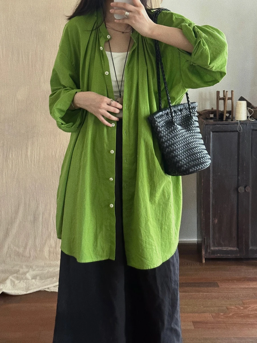 

Высококачественный женский топ из чистого хлопка с длинным рукавом, белого цвета, с эффектом стирки, с боковыми карманами, для повседневной носки