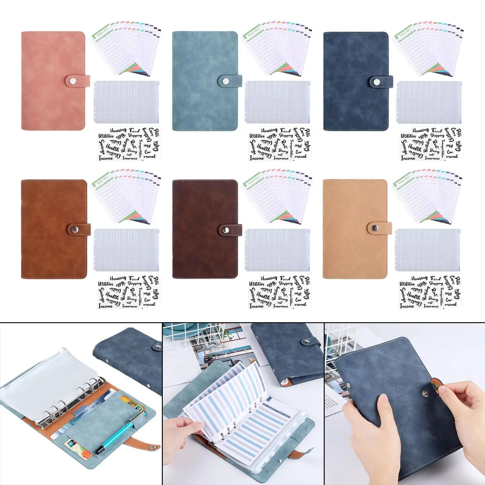 A6 Umschläge Binder Brieftasche, PU Leder Budget Planer Notizbuch mit 8 Stück