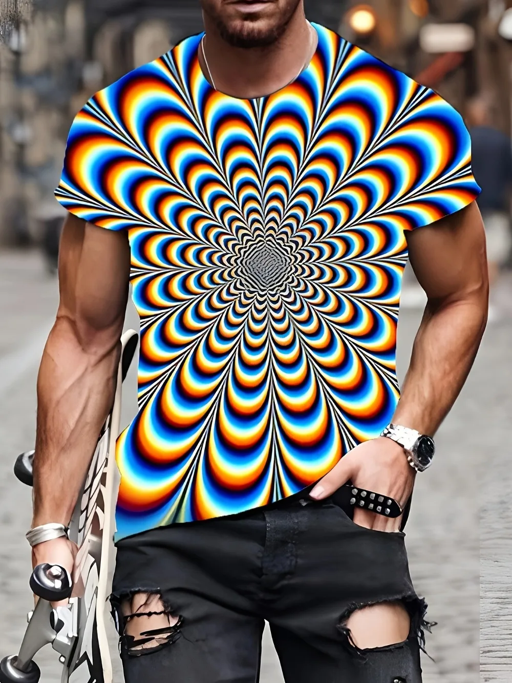 Harajuku Visual Illusion Vortex Pattern 3D Printed Men and Women T-shirt Breathable Quick-drying Outdoor Sports Leisure Clothing