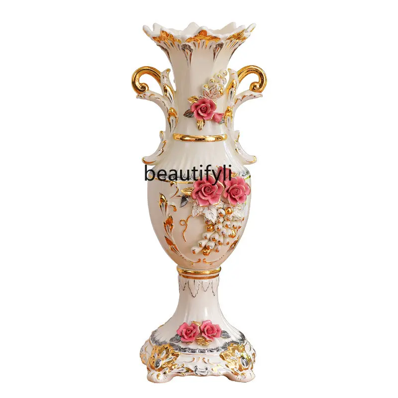 European-Style Floor Vase Living Room Ceramics High Home Decoration Living Room Floor Vase Furnishings and Decorations