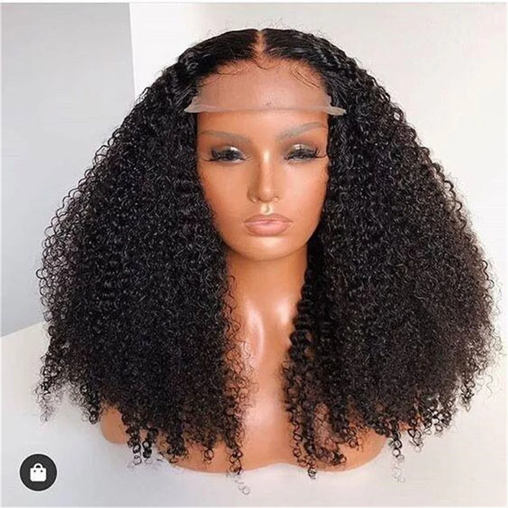 

Long Black Kinky Curly Soft Glueless 180Density 26Inch Deep Lace Front Wig For Women With Baby Hair Preplucked Daily