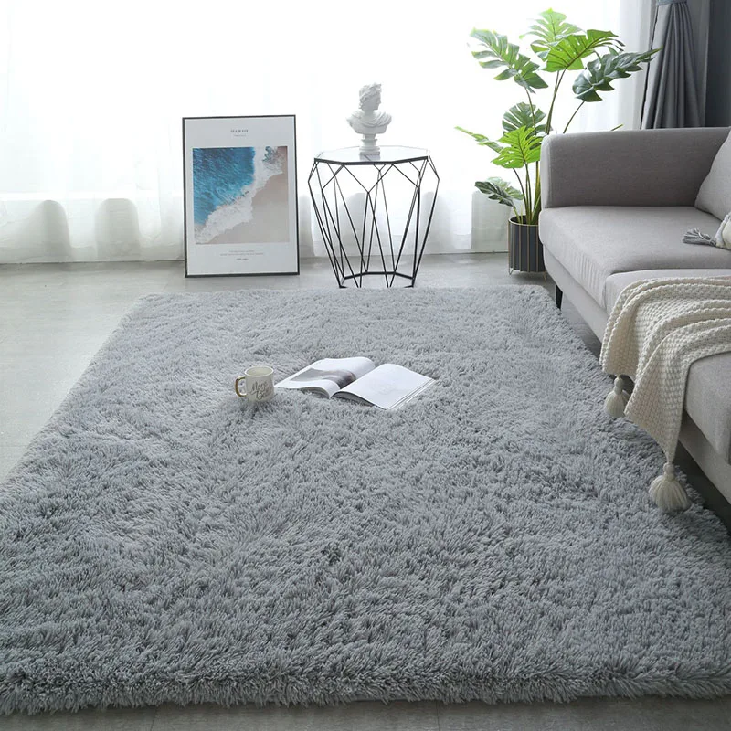 

4Cm Long-Haired Solid Rectangular Carpet Super Soft Bedroom Living Room Bedside Rug Fluffy Anti-Drop Thick Pile Floor Covering