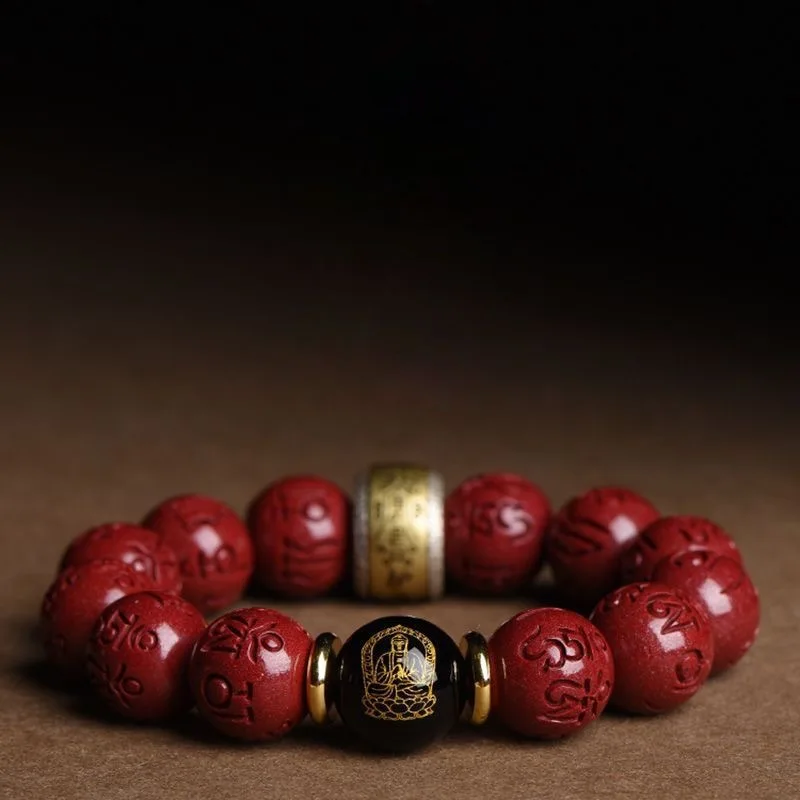 UMQ Purple Gold Sand Birth Year Benming Buddha Six Words Mantra Cinnabar Ball Bracelet