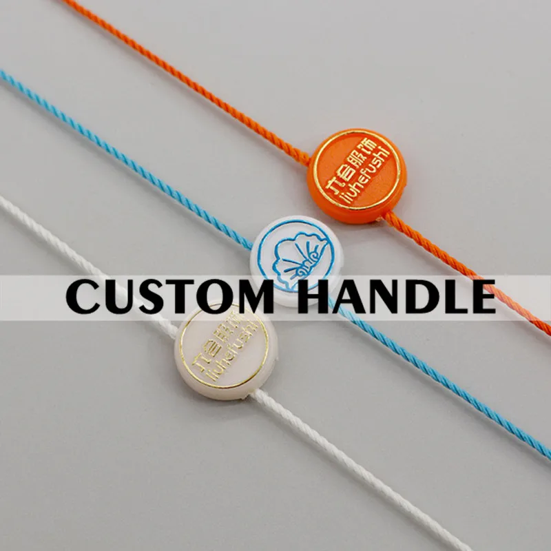 Custom Plastic Tag Hanging Tags, Polyester Rope String, Snap Lock, Tie Fasteners, Garment Clothing Labels, 23052001