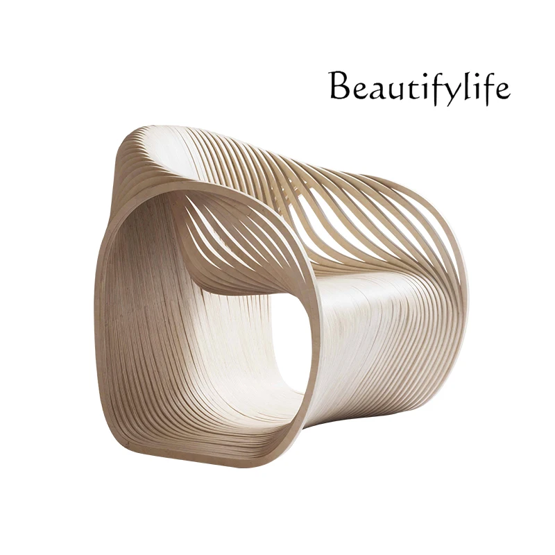 

Solid wood sliced leisure chair designer dining single chair villa hotel homestay lazy sofa chair
