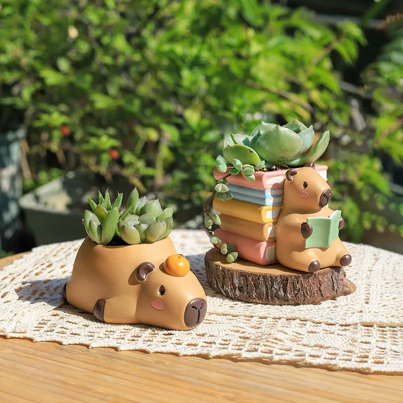 

Cartoon Kapibala Fun Capybara Desktop Decorative Potted Gardening Set Creative Digital Resin Flower Pot for Landscaping Cartoon