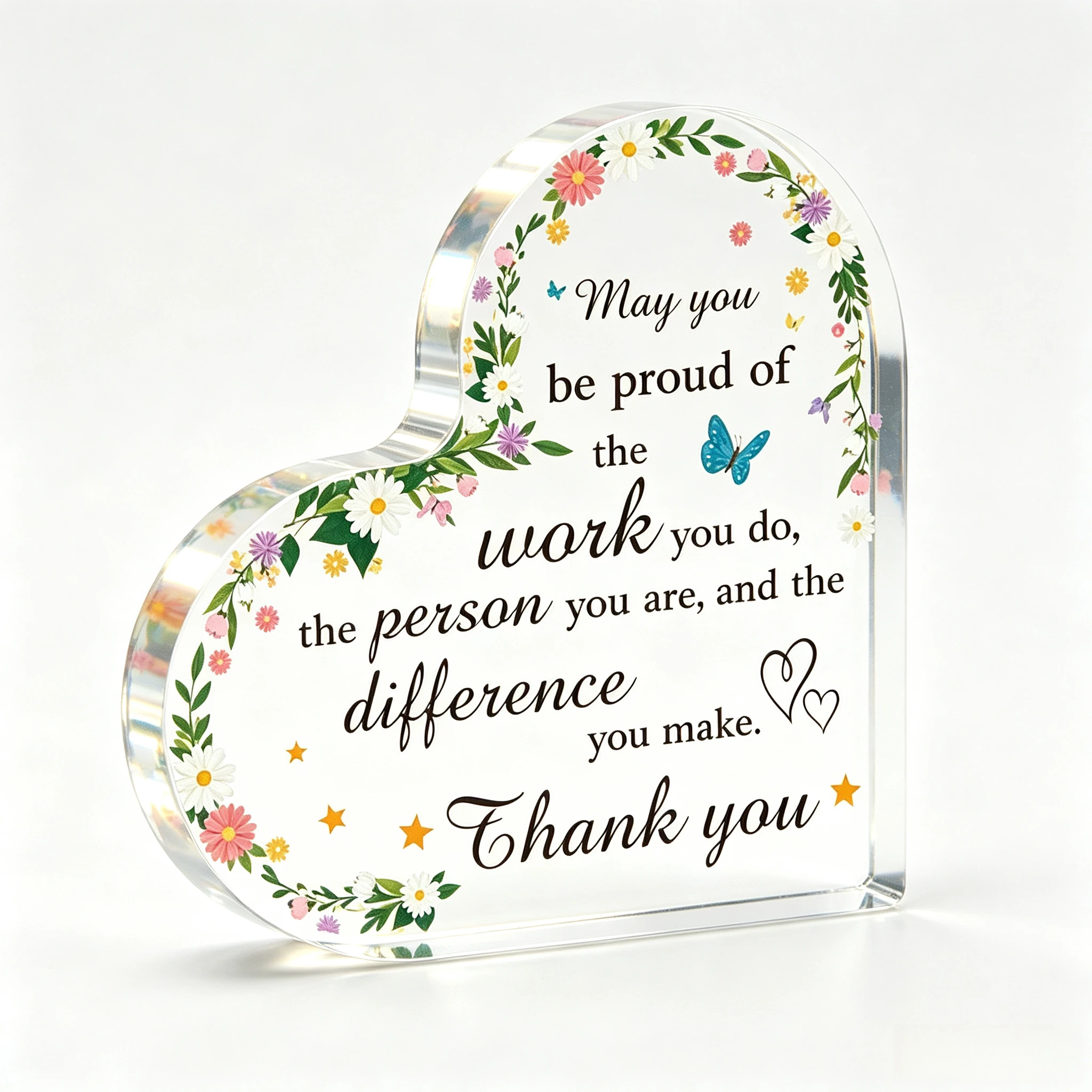 Wildflower Border Inspirational Heart‑Shaped Acrylic Ornament, Coworker Teacher Appreciation Tabletop Decor