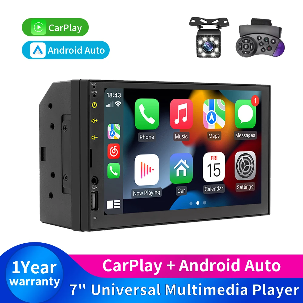 

2Din Car Radio Multimedia MP5 Player Wired Carplay Android Auto 7" Touch Screen FM AUX Input Bluetooth Support Camera