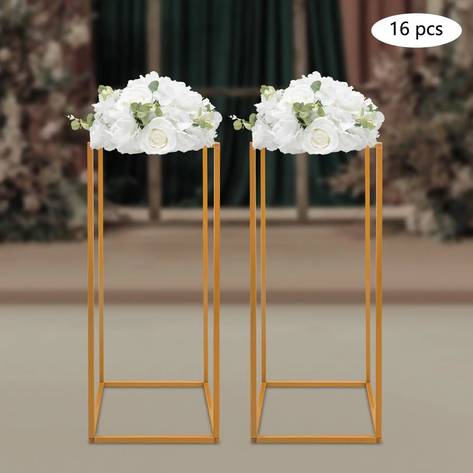 16 Pcs Metal Flower Stand, 23.62 Inch Tall Wedding Flower Stand Rectangular Flower Rack Vase Metal Plant Stands Indoor for Wedding