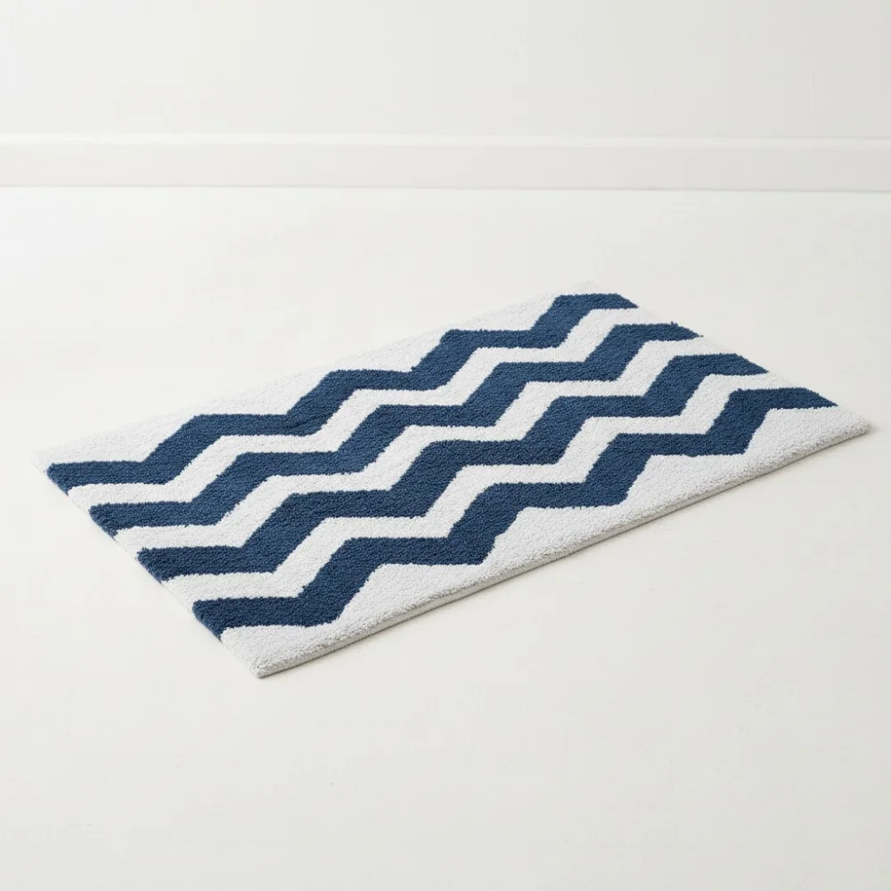 

Luxury Nautical Blue Cotton Bath Mat Set, 1'9" x 2'10", Soft & Absorbent for Spa Bathroom Decor