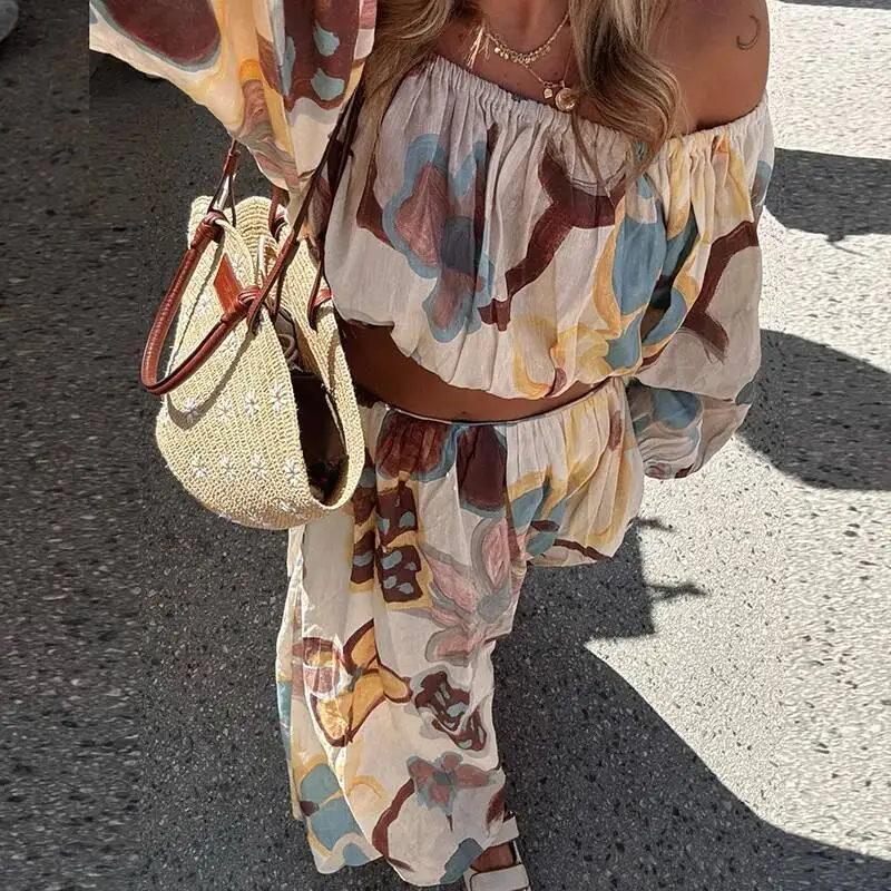 

Весенне-летний топ на одно плечо, длинные юбки, одинаковые праздничные пляжные новые комплекты для поездок на работу, свободные женские наряды из S предметов для отдыха