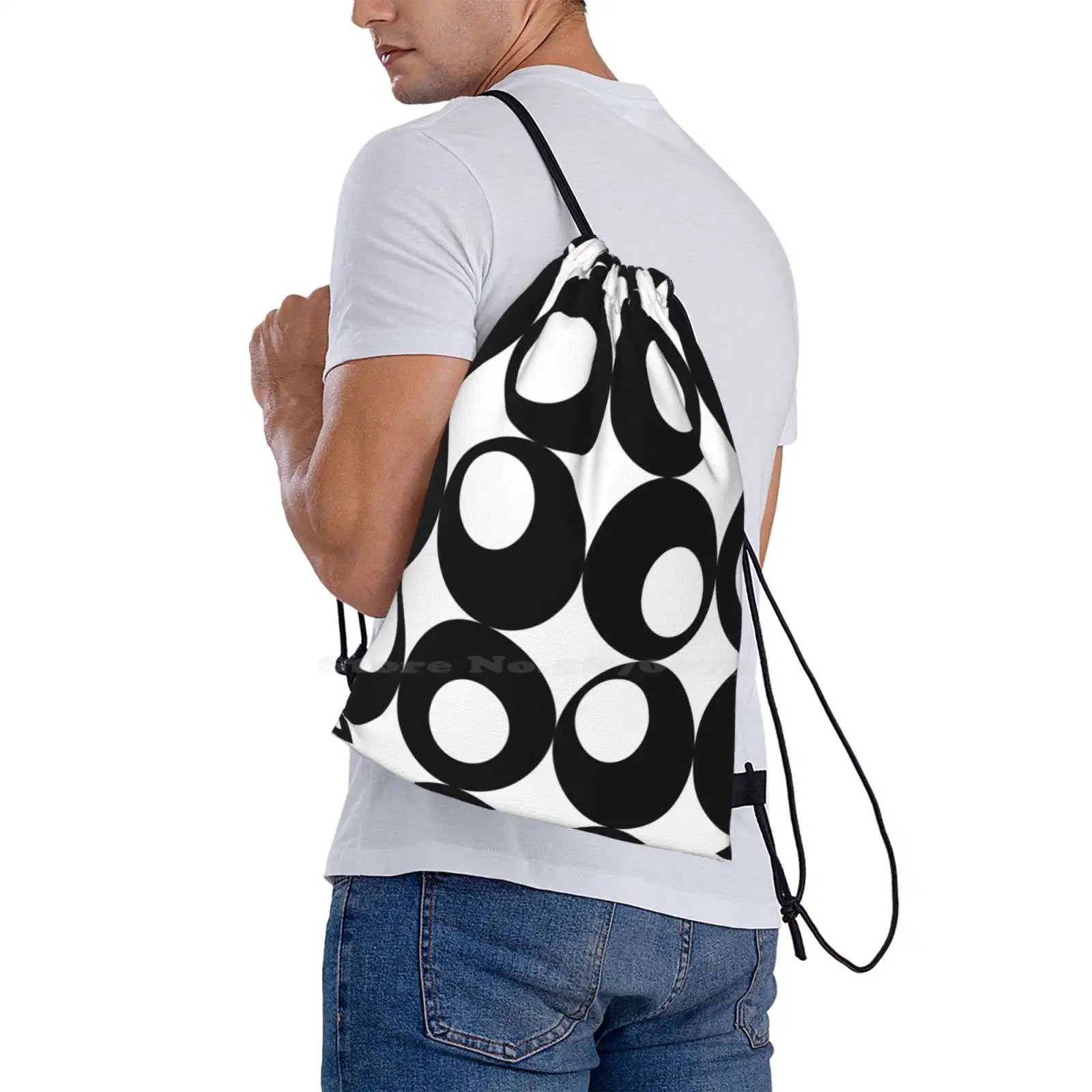 Hole Hot Sale Schoolbag Backpack Fashion Bags Black And White Contrast Circles Retro Vintage Swinging Sixties 60S 1960S image 6