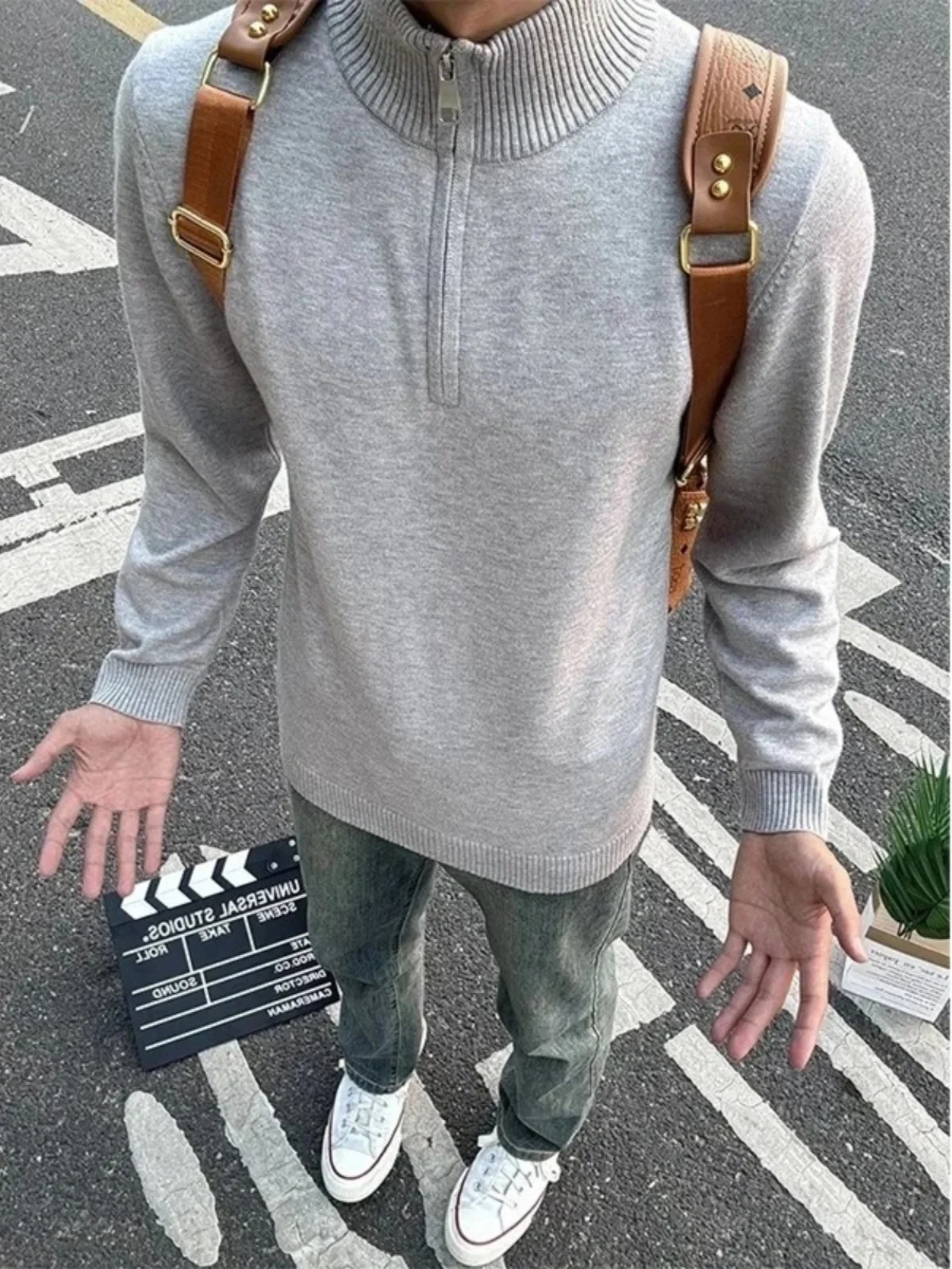 

Мужской вязаный свитер с воротником-стойкой на молнии, приталенный, базовый слой, повседневный, с длинным рукавом, весна-осень, модный