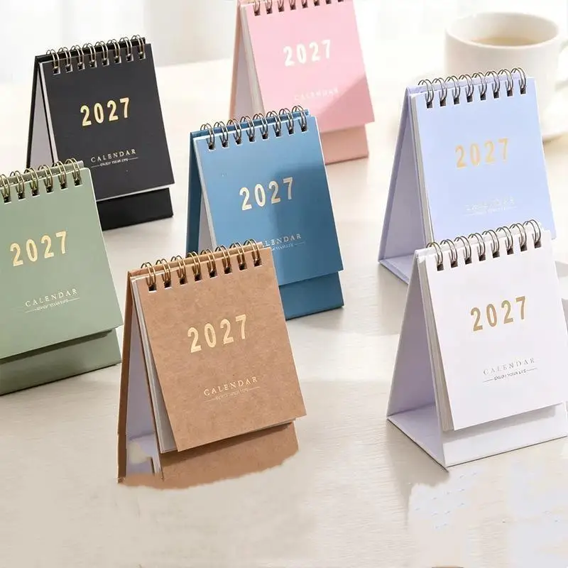 2027 Mini Morandi Color Calendar Small Desk Calendar Memo Calendar Planner Desktop Decoration Office Stationery New Year Gifts