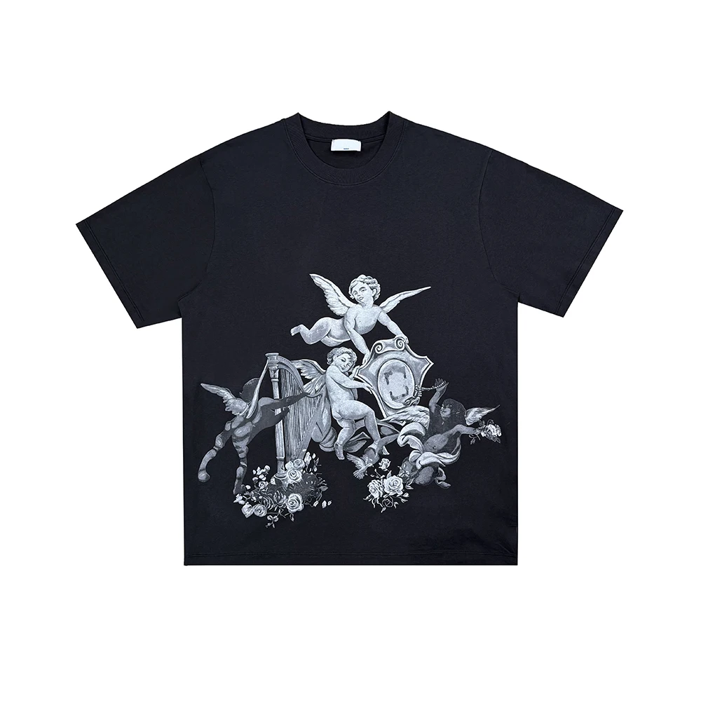 

Abloh T shirt Men's Summer Short Sleeve Thick Cotton T shirts Baby Angel Print Tees Best Version Loose Oversize Tshirt Tops Tee