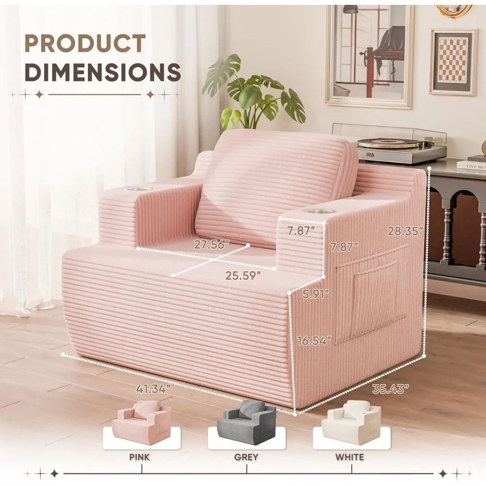 أريكة مفردة منجدة مع حامل أكواب وجيب تخزين للمساحات الصغيرة، أريكة بدون عظم للجلوس المريح #2