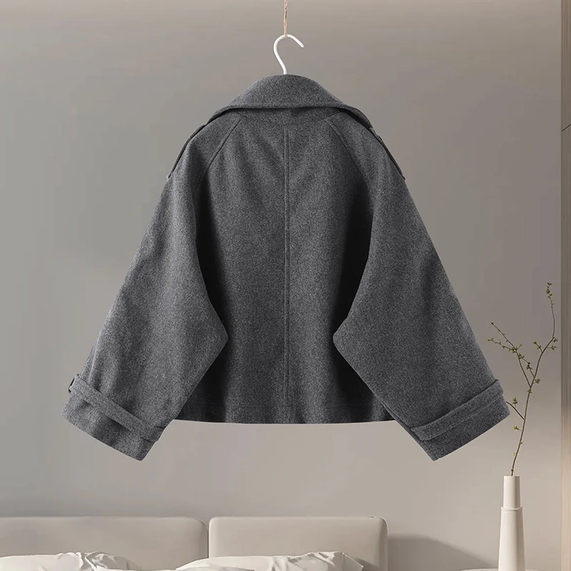Elegante Wolljacke mit Stehkragen für Damen, Lose Passform, Lange Ärmel, Einreihig, mit Reißverschluss, Damenjacke, Herbst-Winter-Oberbekleidung 2026 – Detail 5