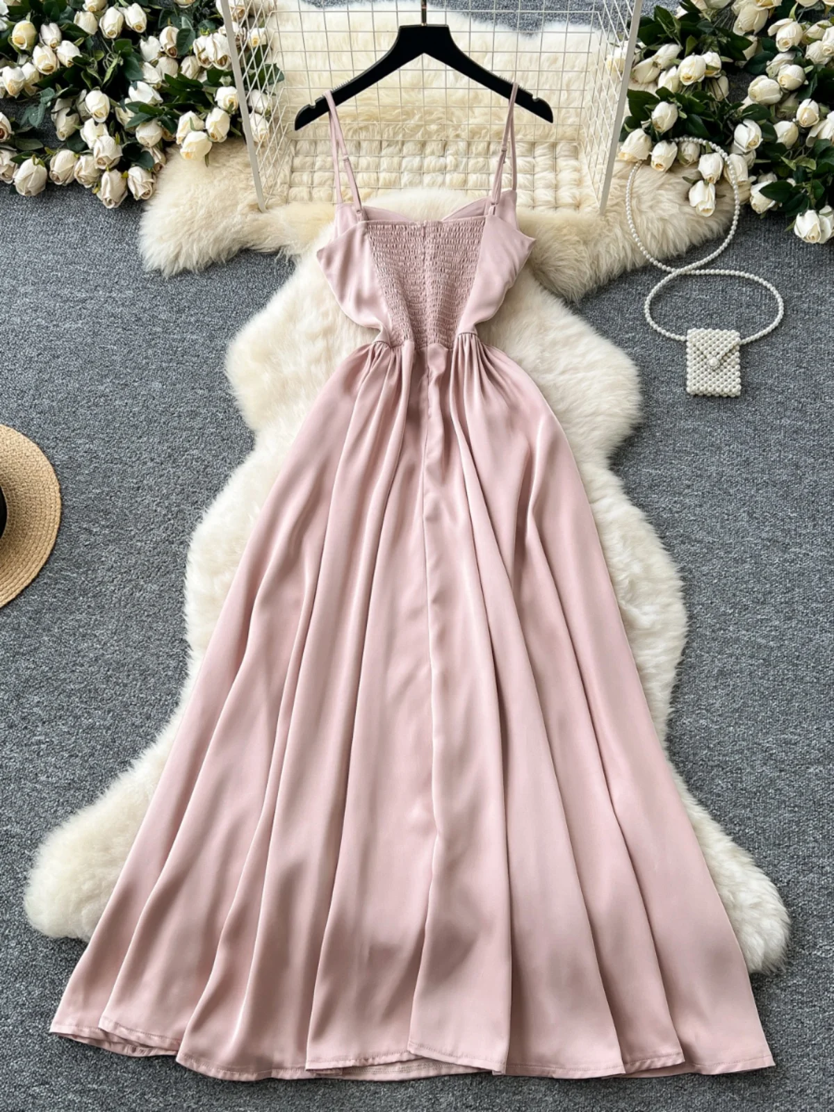 Ele Abito con cinturino a pieghe Abito estivo da donna dimagrante in raso Dr Vita alta A-Line ort Sve Midi Dr