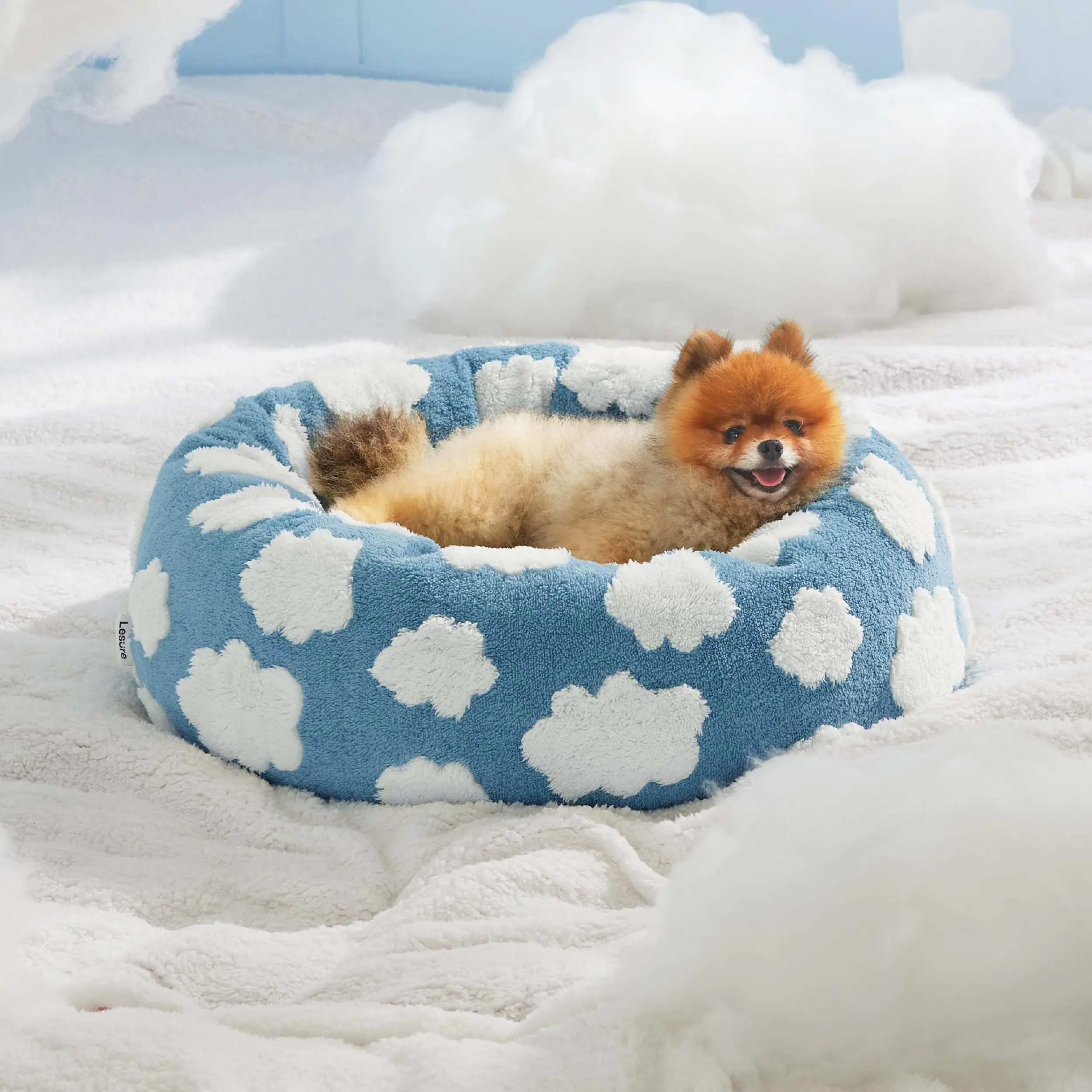 

Lesure Donut Dog Beds Round Cat Beds for Indoor Cats for Calming Pet Cute Modern Beds with Jacquard Shaggy Plush & Anti Slip