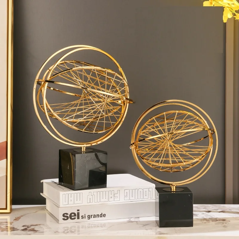 Decorative desktop art sculpture gold abstract hollow earth metal crafts home decoration