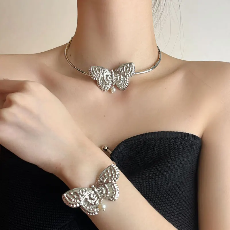 Luxury Jewelry Set, Illusion Butterfly Pearl Material, Exquisite Butterfly Vintage French Women’s, Office/Gathering Stylish