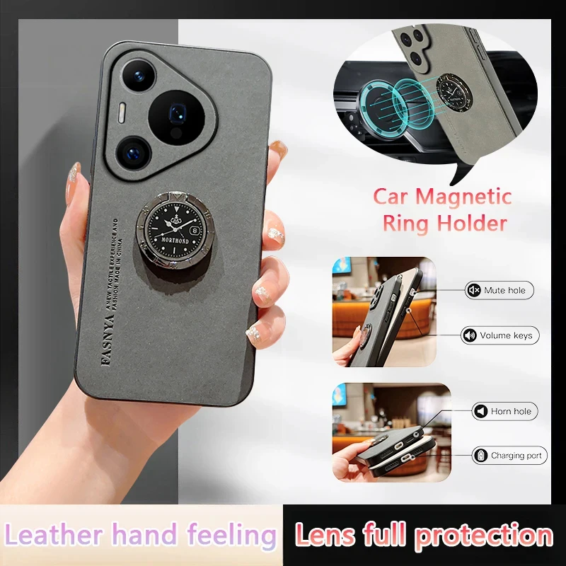 For Huawei Pura 70 Pro 5G Case Car Magnetic Ring Holder Stand Phone Case For Huawei Pura 70 Pura 70 Pro+ Plus Leather Back Cover