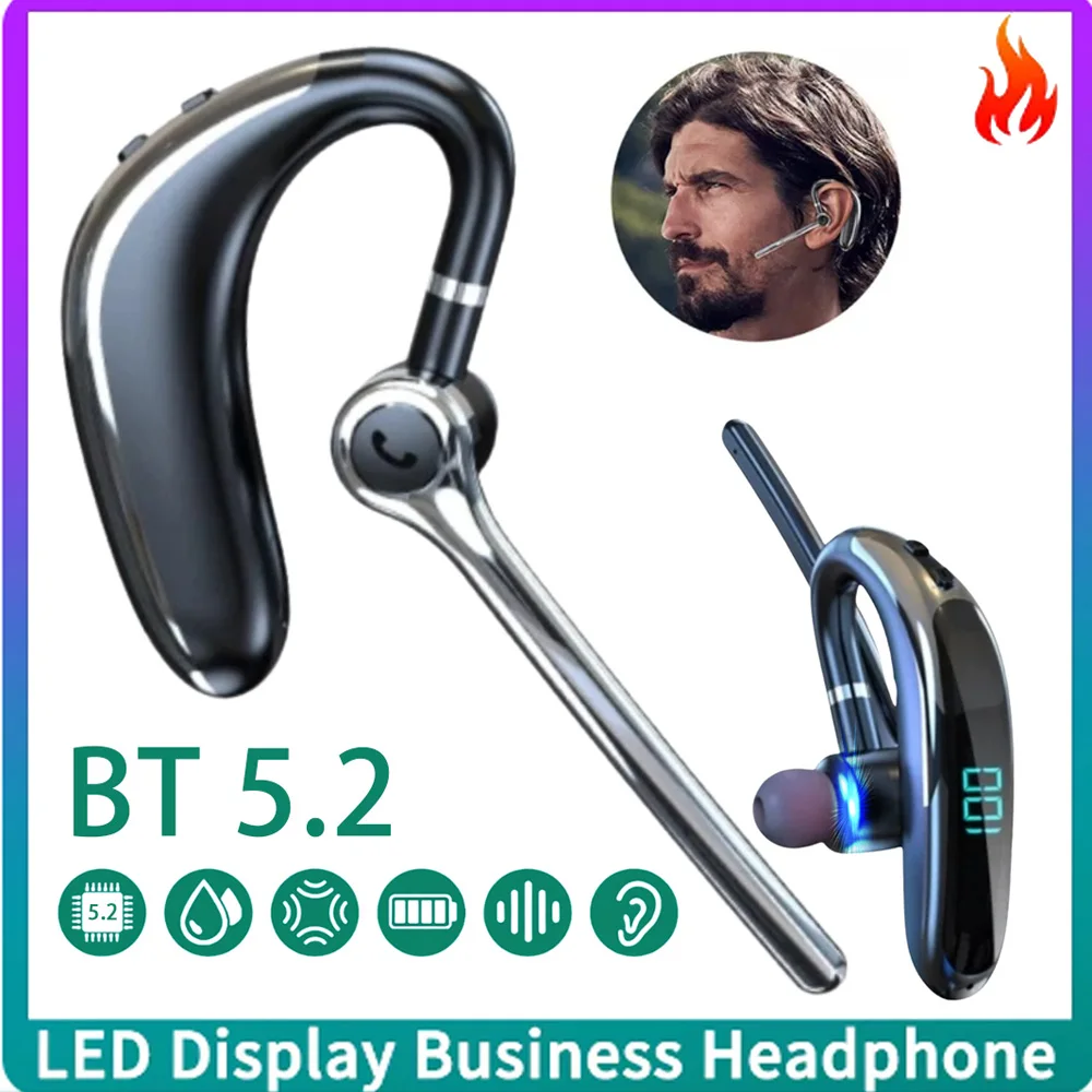 LED Wireless Headphones With Dual Microphone Bluetooth 5.2 Earphone ENC Noise Cancelling Hands-free Headset Busines Driving