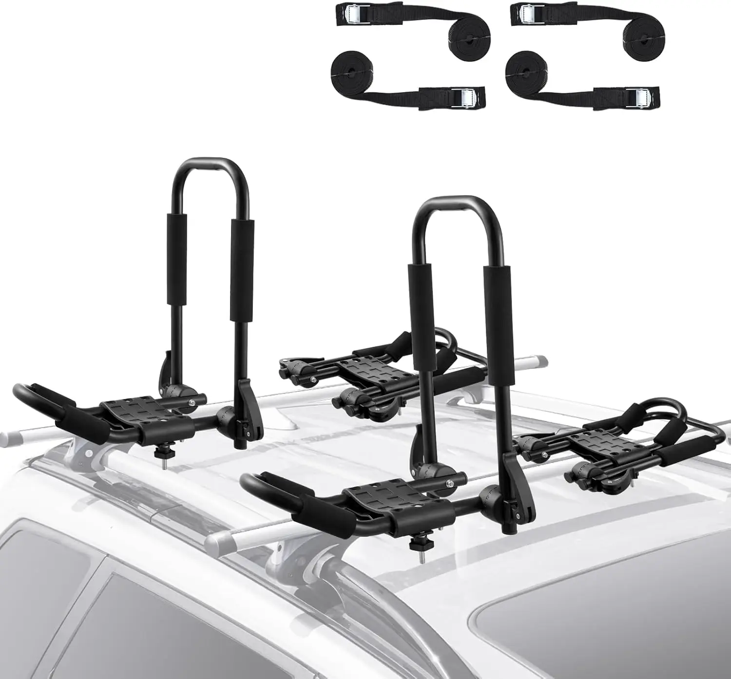

2 Pairs Quick Folding Kayak Roof Rack J-Bar, Soft Carrier for Kayak, Surf Board, Canoe, SUV
